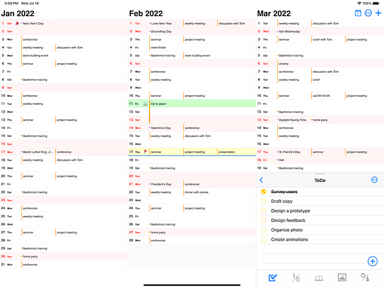 3-Month Calendar Sample
