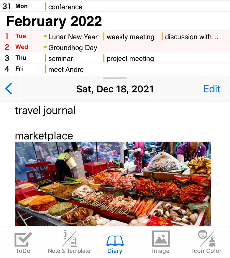 Images in the diary Sample